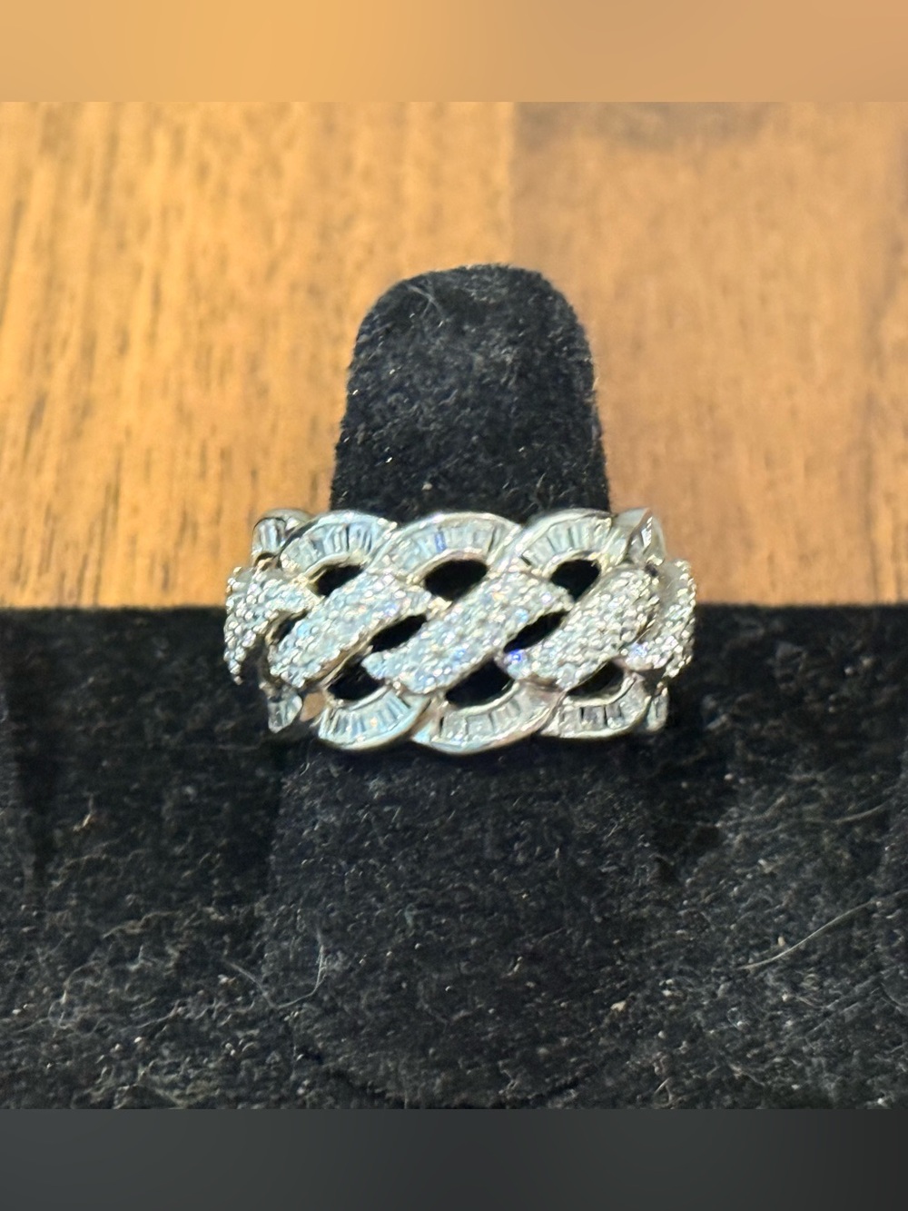 Sparkling Silver Pave Twist Cuban Link Ring - Women Jewelry